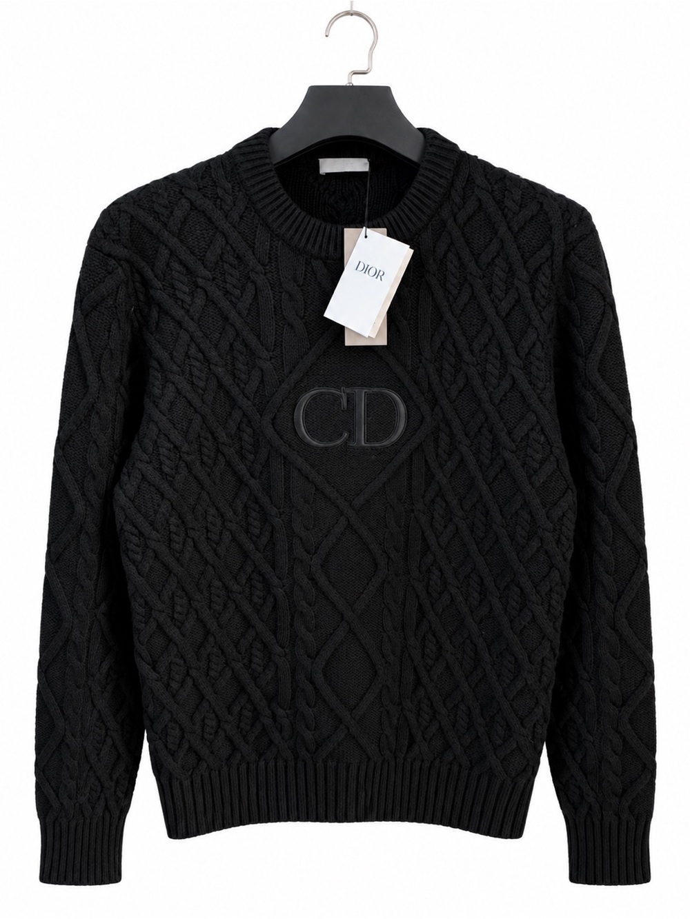 Dior Black Cable Knit Crewneck with CD Monogram